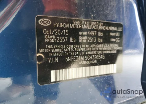 2016 Hyundai Sonata Sport z USA, uszkodzony, nr VIN 5NPE34AF9GH326545
